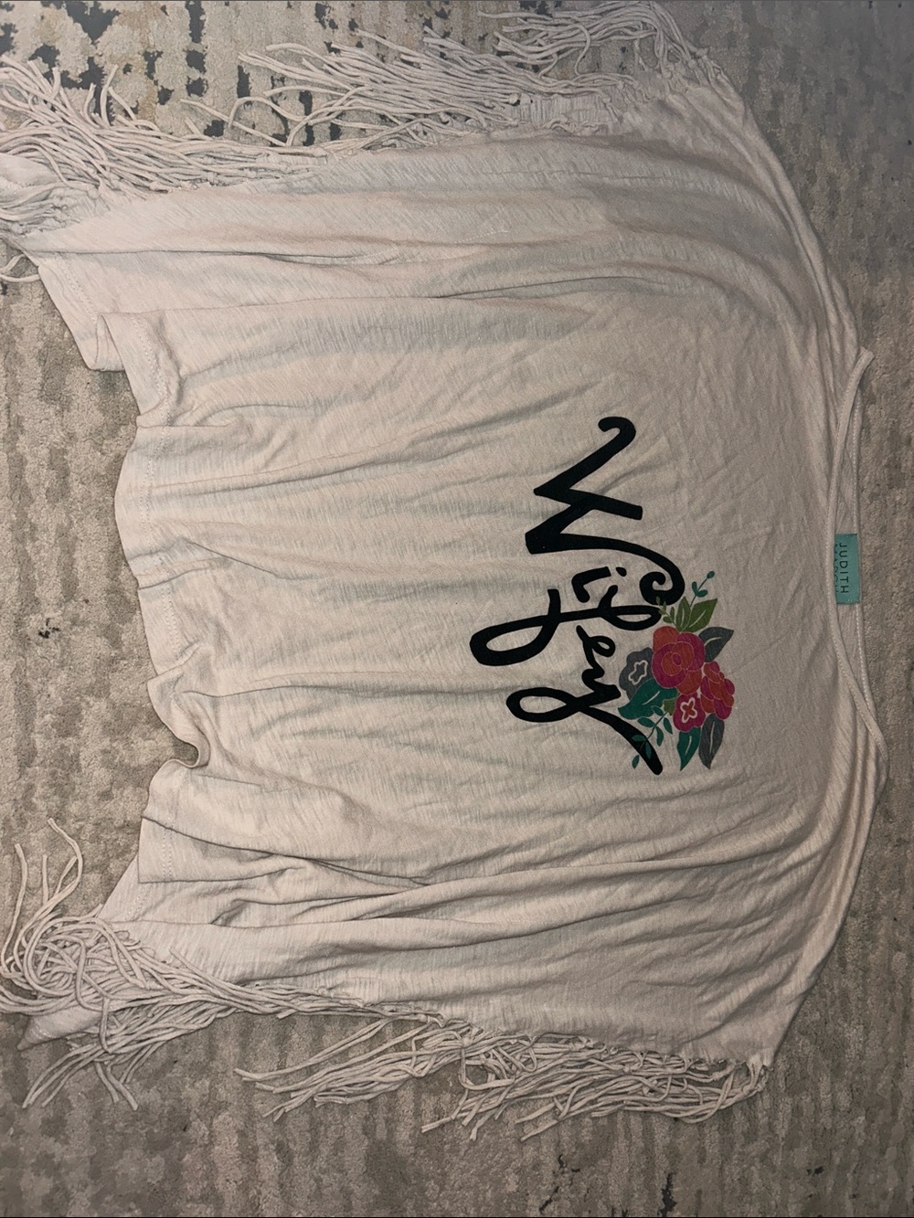 Judith March White Fringe Tunic with Black 'Wifey' Script and Floral Accent
